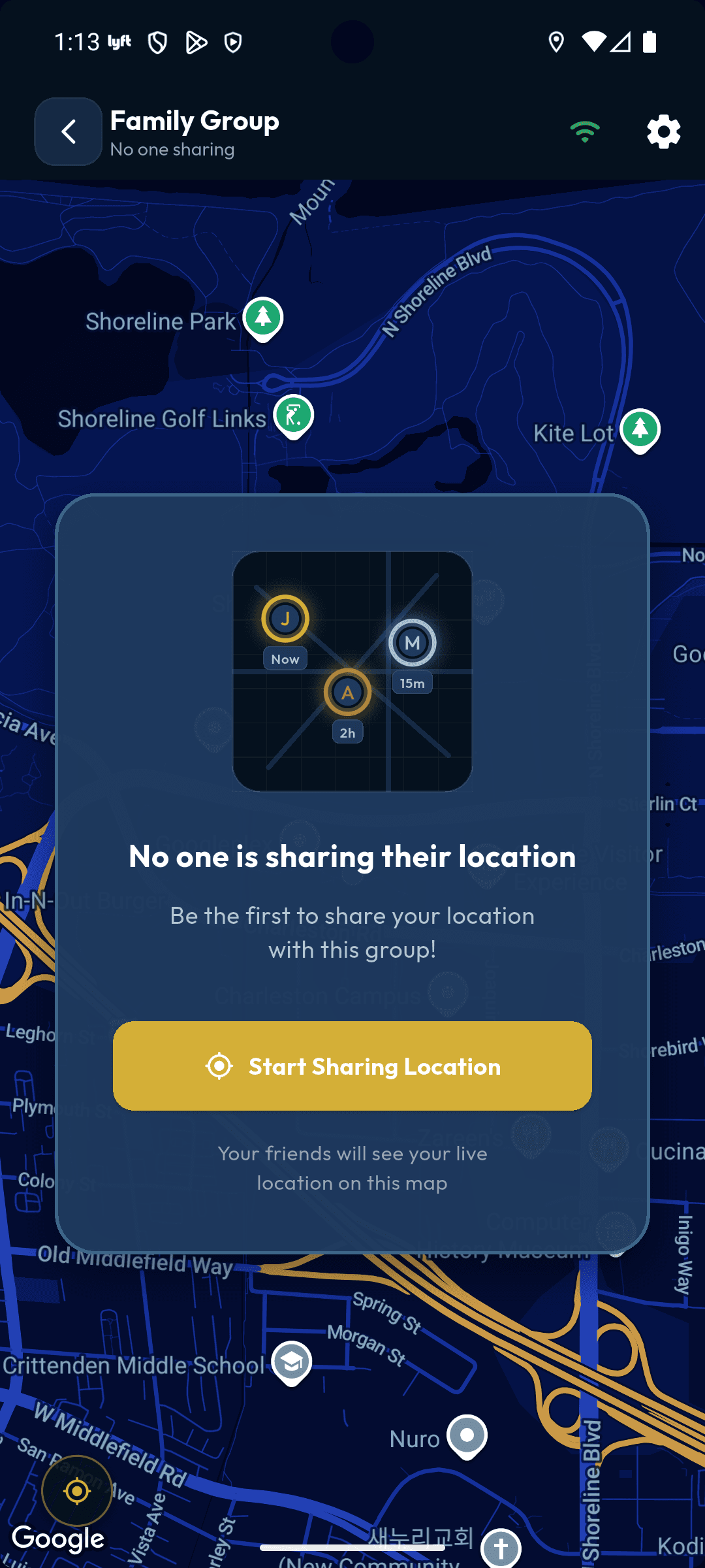 Group management and sharing entry screen