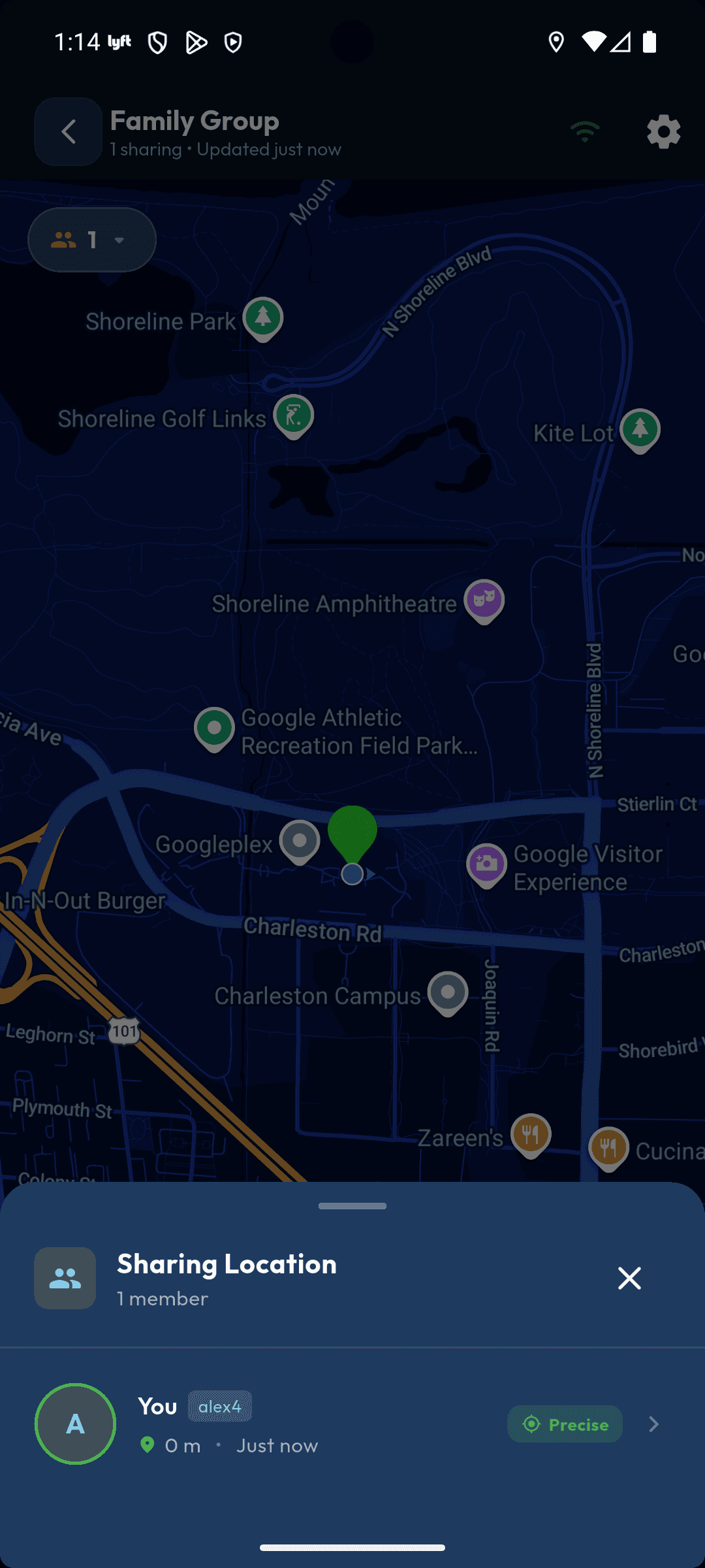 Live group location sharing map showing multiple members
