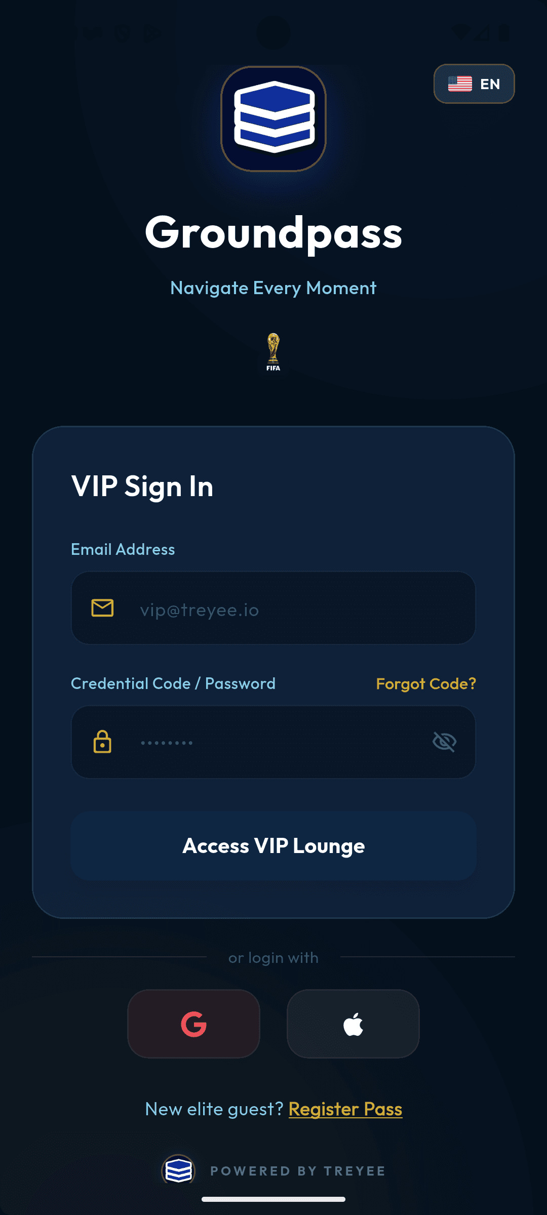 Ground Pass login screen